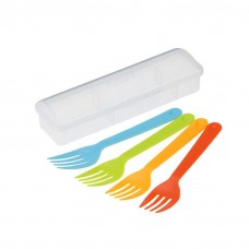 MXY Food Grade PP Tableware Forks Party Essentials Set of 4 In Clear Box Assorted Colors Nice Gift