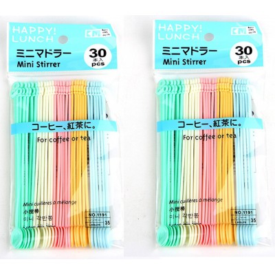 MXY Home Mini Food Grade Plastic Coffee Tea Beverage Stirrers Spoon Colorful Disposable Sticks Bar Tool 60 Counts Pack Of 2 Bags