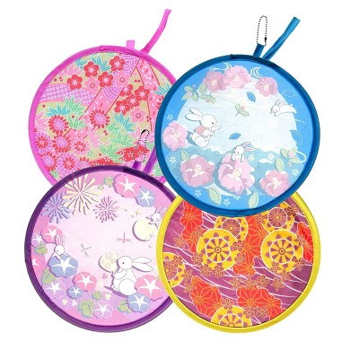 MXY Foldable Fan Japanese Style Summer Handheld Round Folding Fan Beautiful Pattern Festival Decor Wedding Birthdays Home Decoration 4 Units Different Patterns