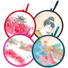MXY Foldable Fan Ancientry Style Summer Handheld Round Folding Fan Beautiful Ink and Wash Pattern Festival Decor Wedding Birthdays Home Decoration 4 Units Different Patterns